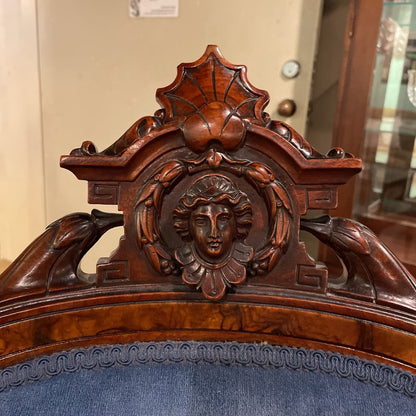 Blue Velvet Victorian Ornate Carved Arm Chair U ACCENT CHAIRS