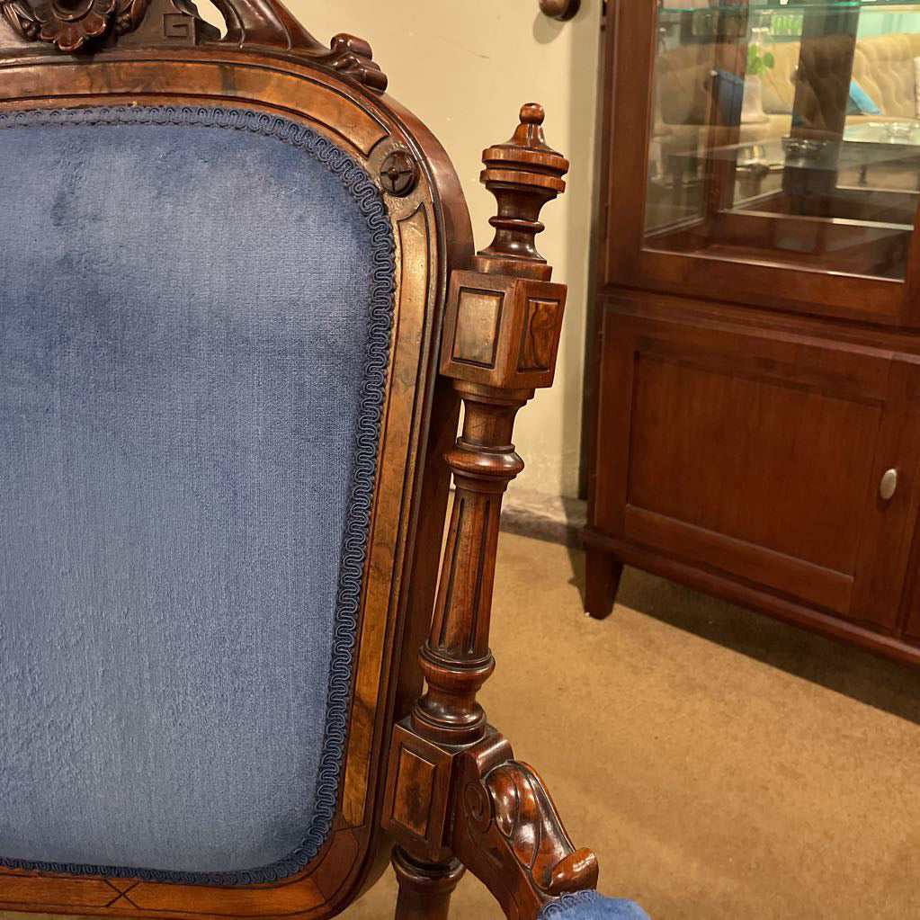 Blue Velvet Victorian Ornate Carved Arm Chair U ACCENT CHAIRS
