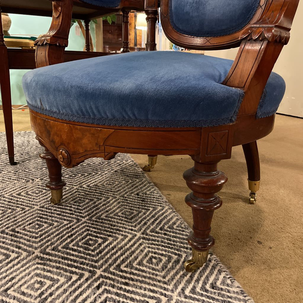Blue Velvet Victorian Ornate Carved Arm Chair U ACCENT CHAIRS