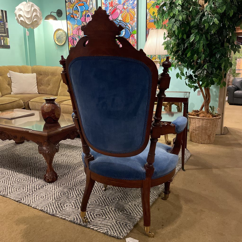 Blue Velvet Victorian Ornate Carved Arm Chair U ACCENT CHAIRS