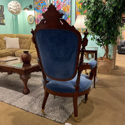 Blue Velvet Victorian Ornate Carved Arm Chair U ACCENT CHAIRS