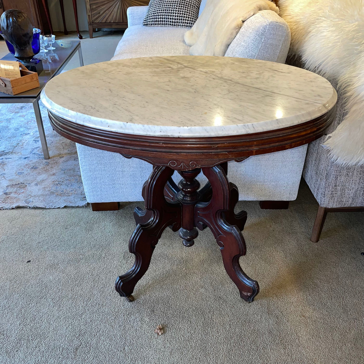 Oval Victorian Marble Top Plant Table C SIDE TABLES
