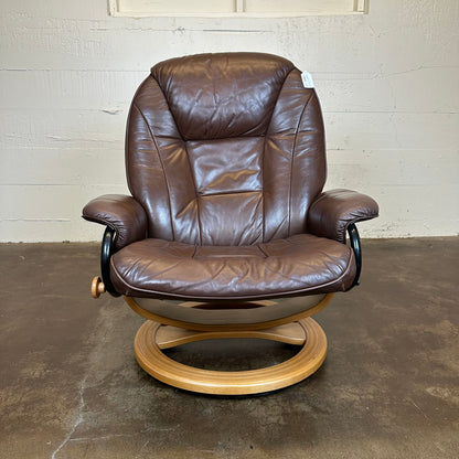 Palliser Brown Leather Recliner W/ Ottoman