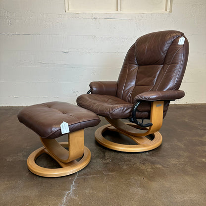 Palliser Brown Leather Recliner W/ Ottoman