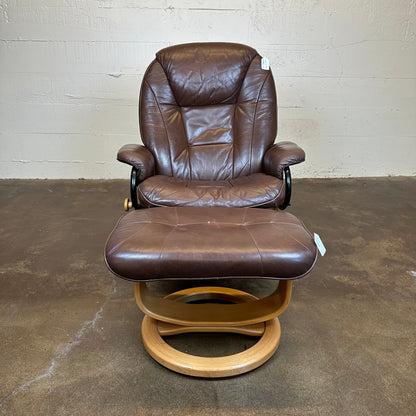 Palliser Brown Leather Recliner W/ Ottoman