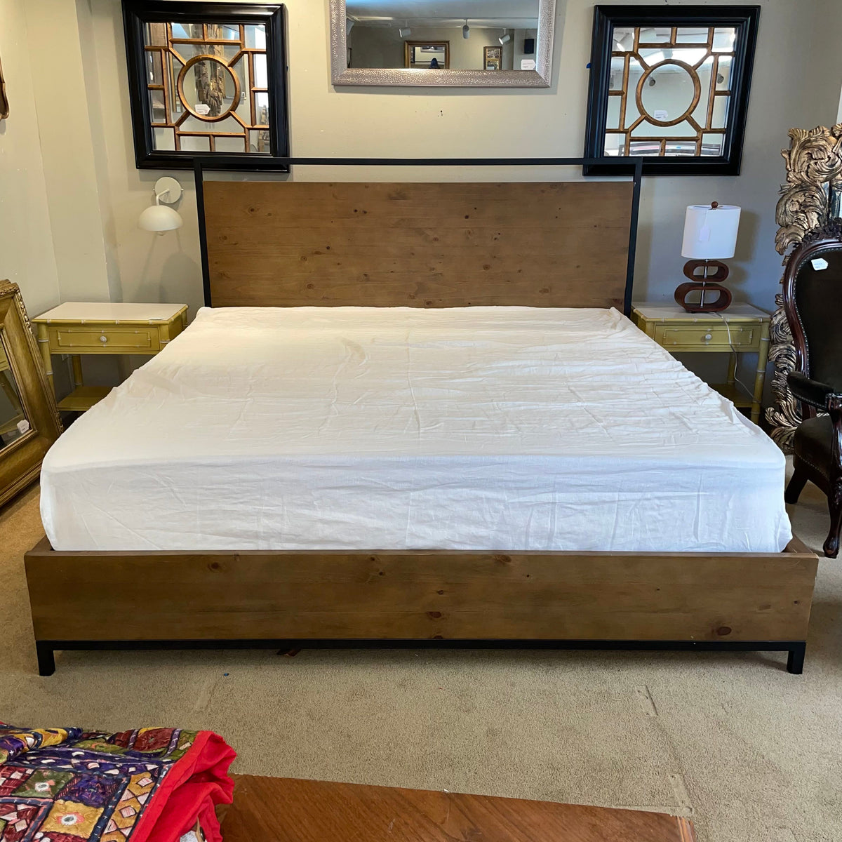 King Size Metal Frame Wooden Bed Frame w/ Under Bed Storage *As Is* C BED FRAMES