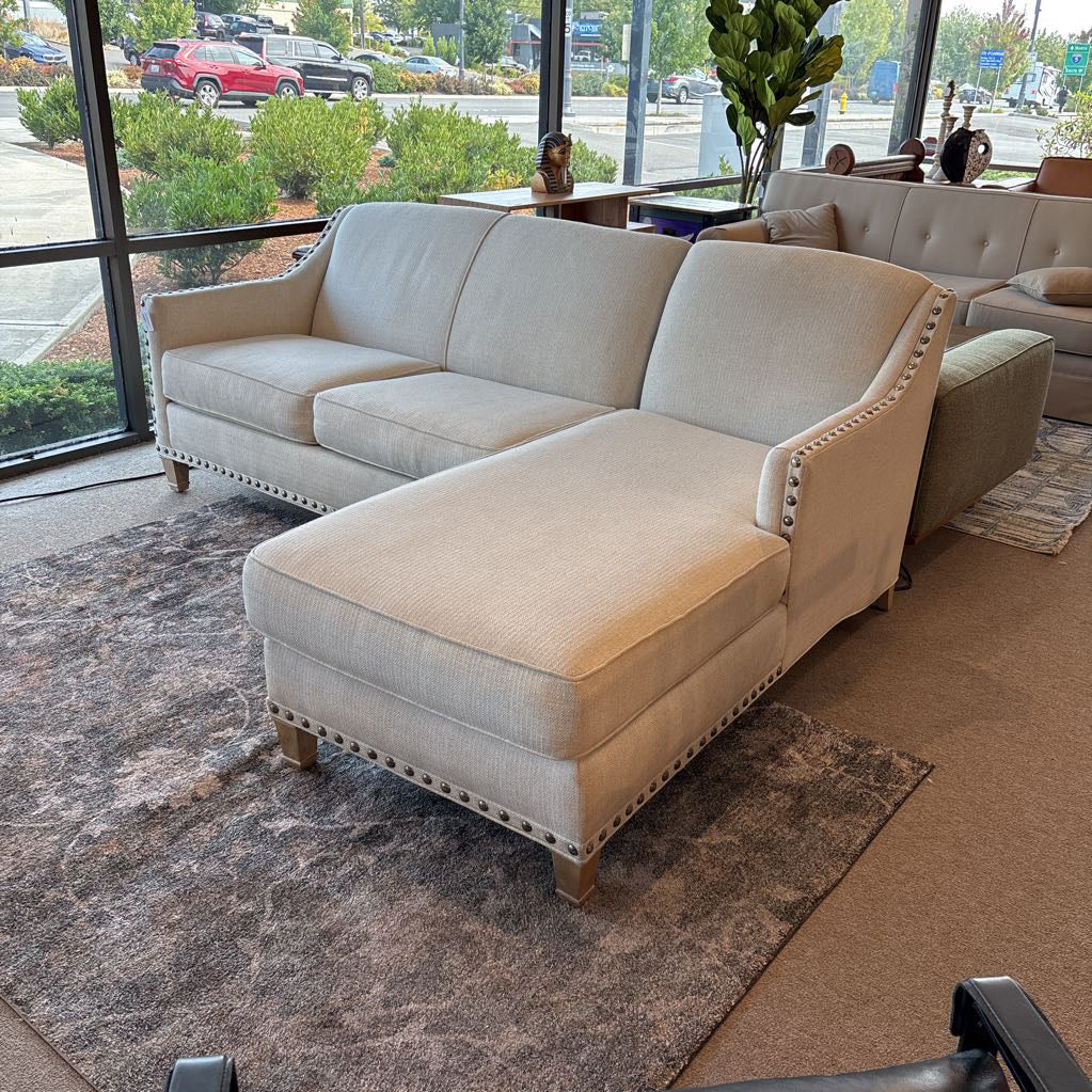 White Upholstered Silver Studded RAF Sectional Rowe U SECTIONALS RAF