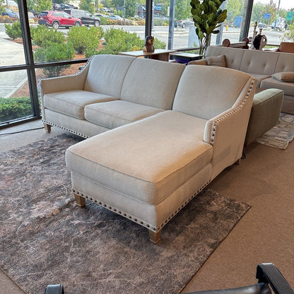 White Upholstered Silver Studded RAF Sectional Rowe U SECTIONALS RAF