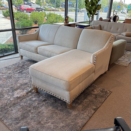 White Upholstered Silver Studded RAF Sectional Rowe U SECTIONALS RAF