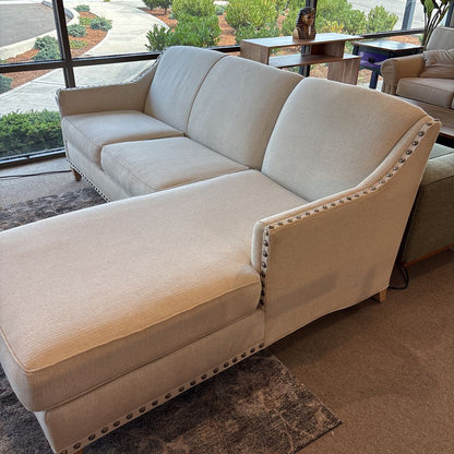 White Upholstered Silver Studded RAF Sectional Rowe U SECTIONALS RAF
