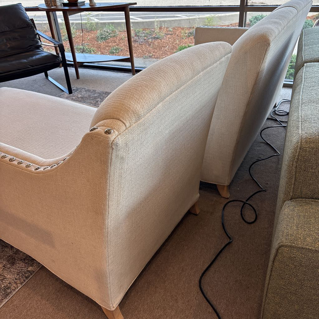 White Upholstered Silver Studded RAF Sectional Rowe U SECTIONALS RAF