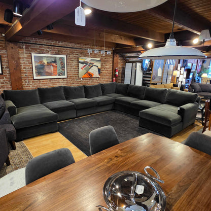 AS IS Crate & Barrel Grey Velvet Mega Double Chaise Corner Sectional