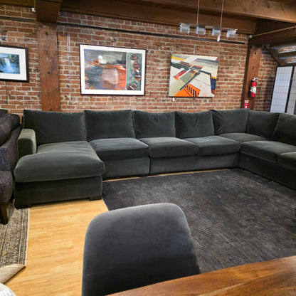 AS IS Crate & Barrel Grey Velvet Mega Double Chaise Corner Sectional