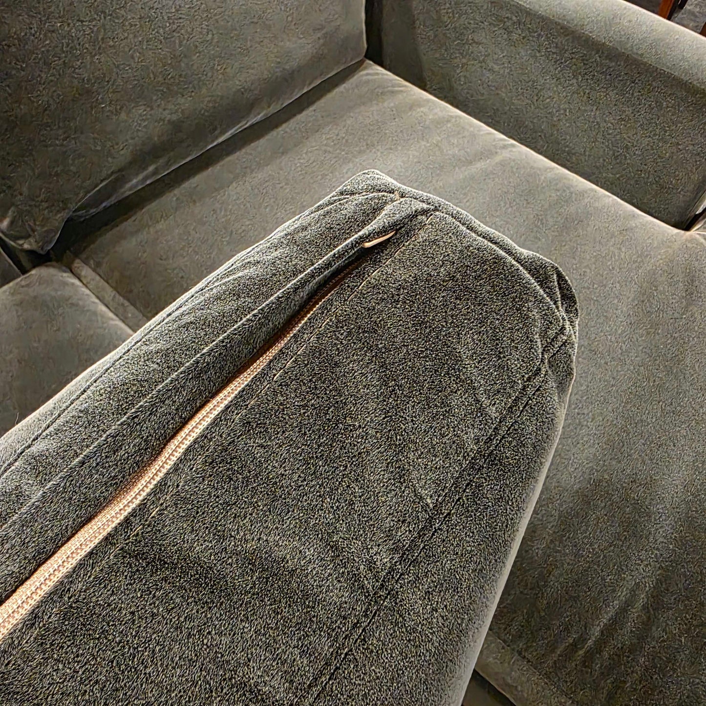 AS IS Crate & Barrel Grey Velvet Mega Double Chaise Corner Sectional
