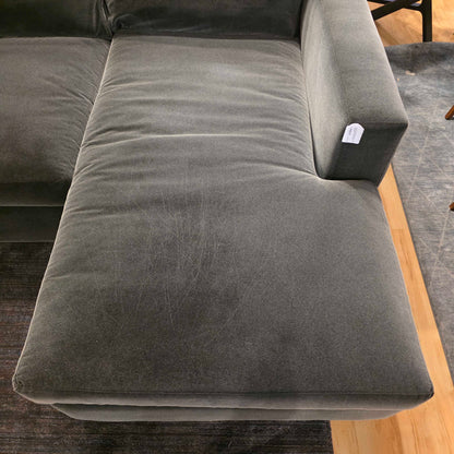 AS IS Crate & Barrel Grey Velvet Mega Double Chaise Corner Sectional