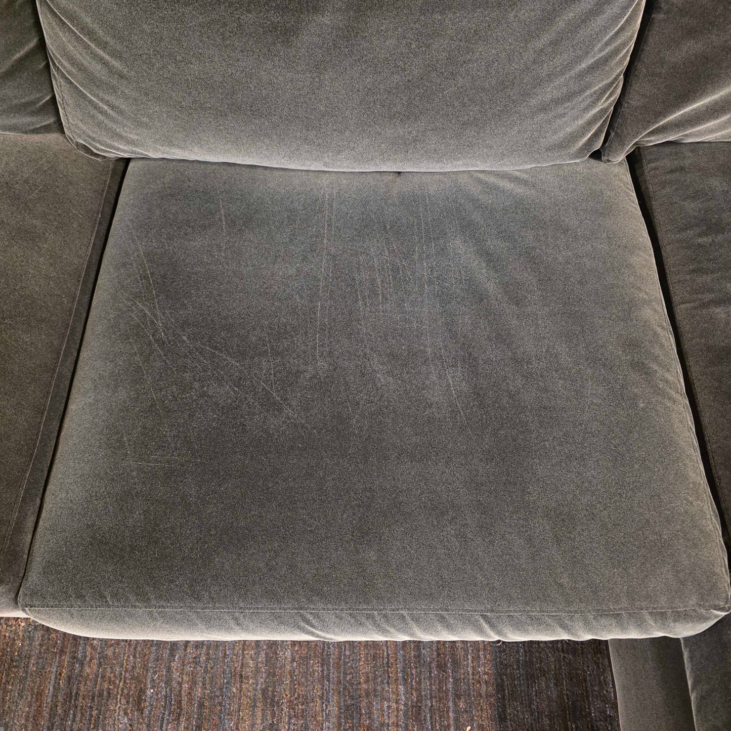 AS IS Crate & Barrel Grey Velvet Mega Double Chaise Corner Sectional