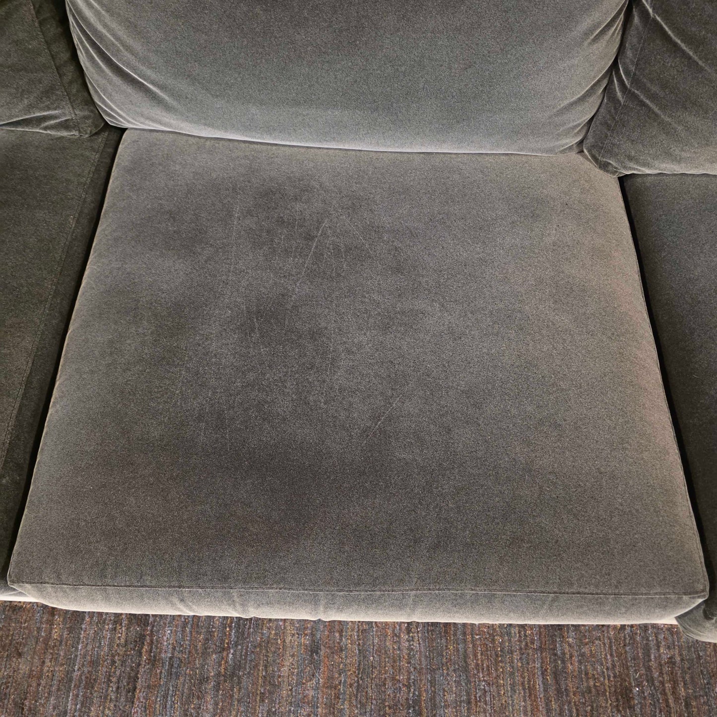 AS IS Crate & Barrel Grey Velvet Mega Double Chaise Corner Sectional