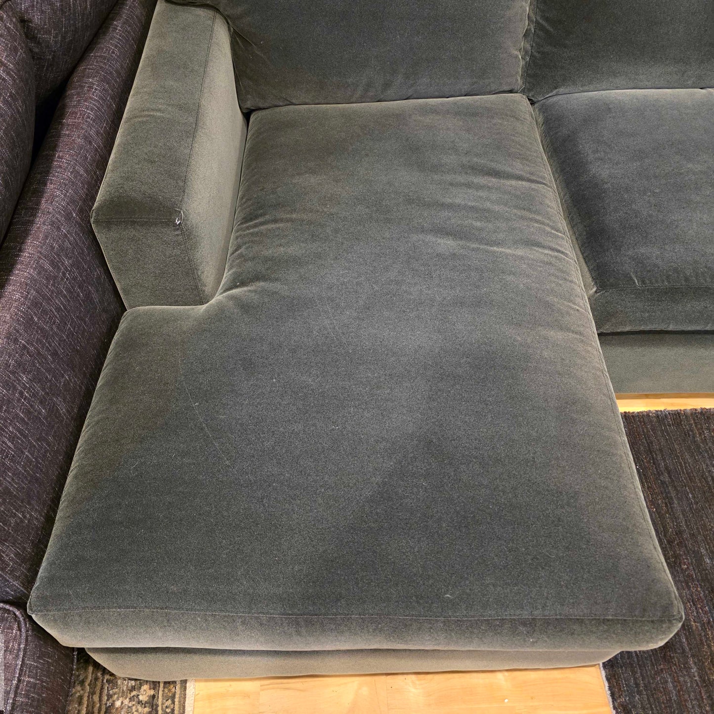 AS IS Crate & Barrel Grey Velvet Mega Double Chaise Corner Sectional