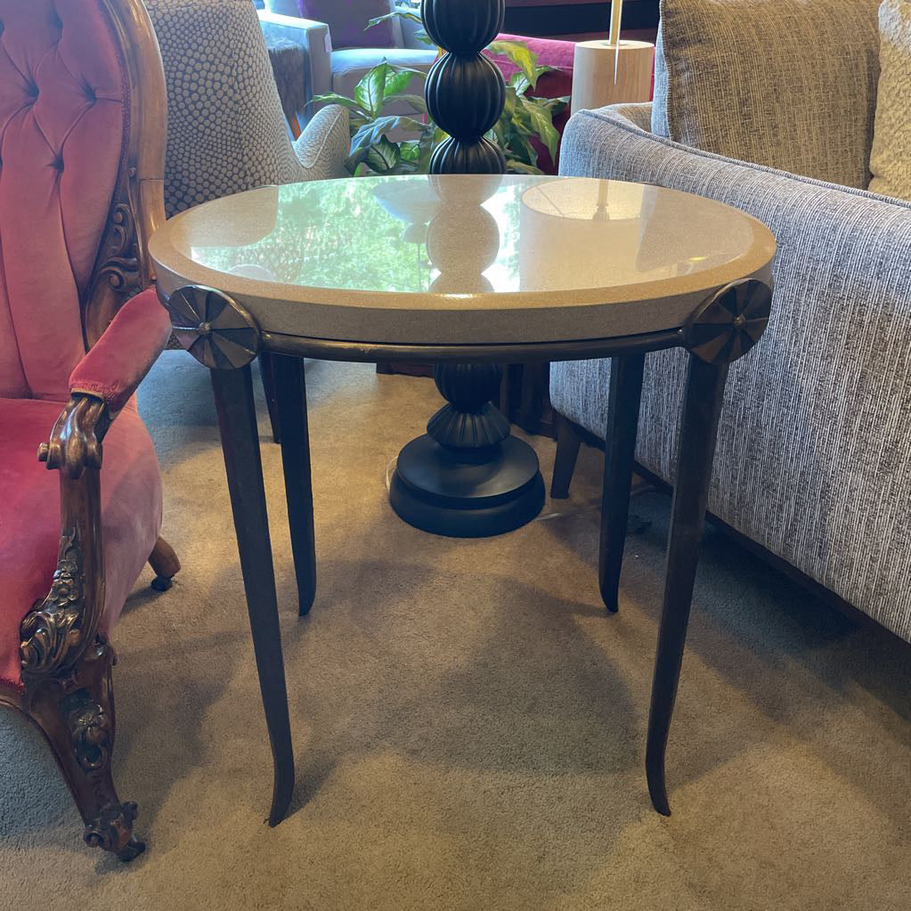 Steel & Stone Top End Table w/ Pinwheel Design on Legs C SIDE TABLES