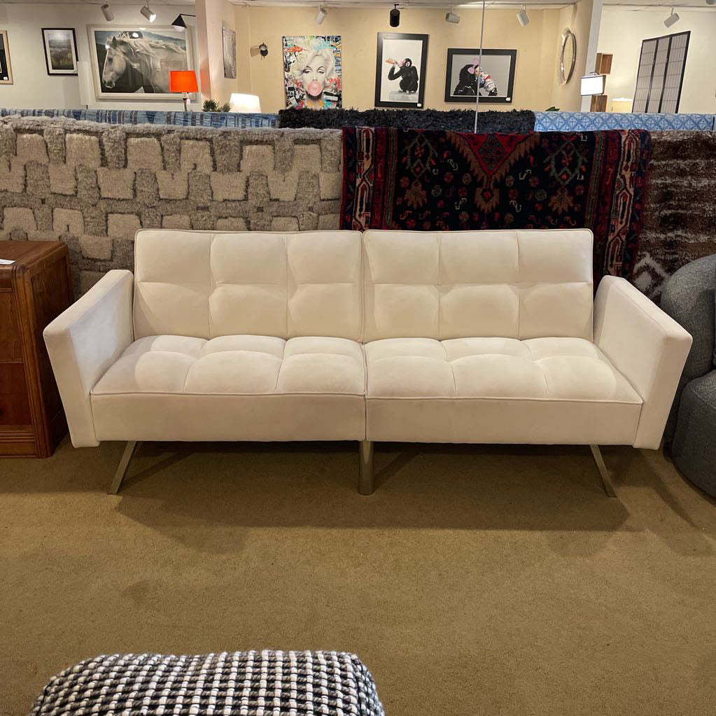 White Velvet Click-Clack Sleeper Sofa AS IS U SLEEPERS