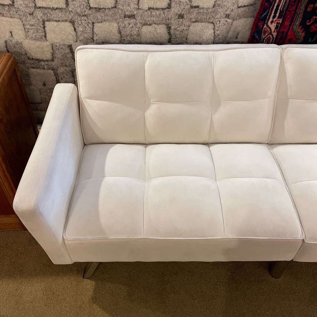 White Velvet Click-Clack Sleeper Sofa AS IS U SLEEPERS