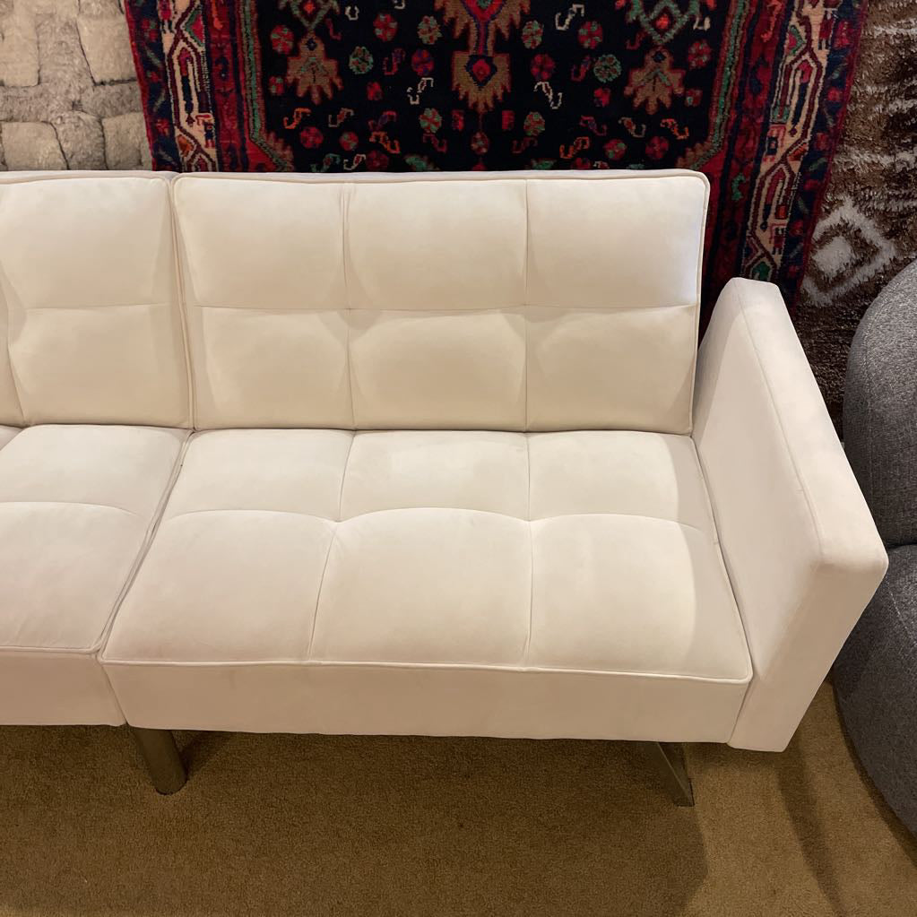 White Velvet Click-Clack Sleeper Sofa AS IS U SLEEPERS