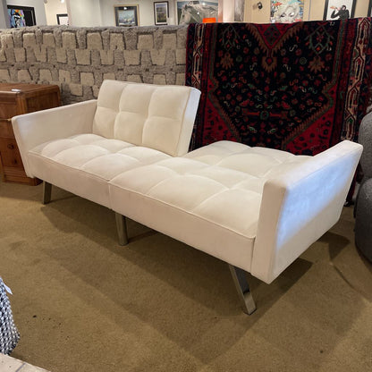 White Velvet Click-Clack Sleeper Sofa AS IS U SLEEPERS
