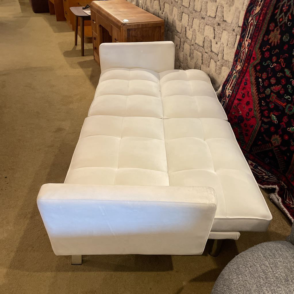 White Velvet Click-Clack Sleeper Sofa AS IS U SLEEPERS
