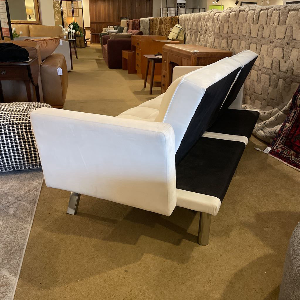 White Velvet Click-Clack Sleeper Sofa AS IS U SLEEPERS