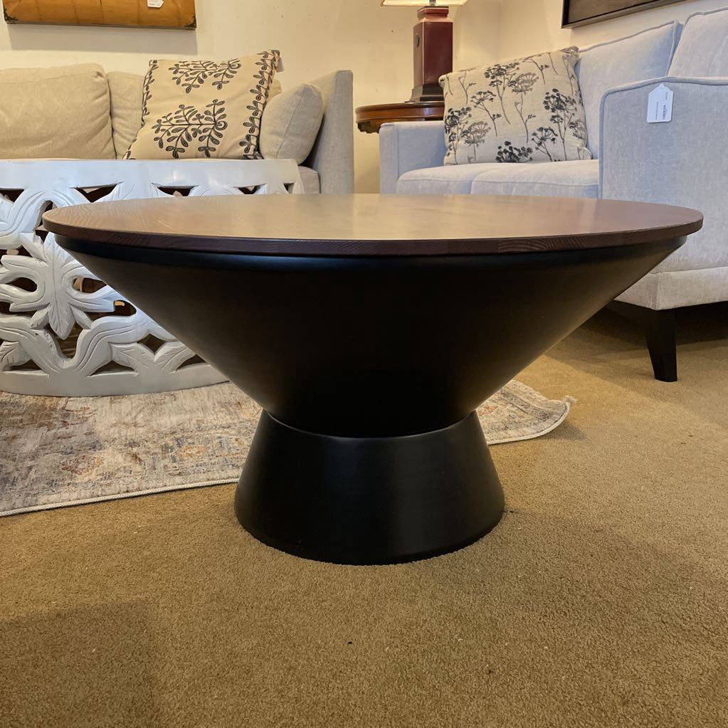 Burrow Walnut Finish Round Coffee Table w/Metal Base & Storage C COFFEE TABLES