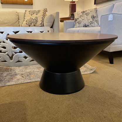Burrow Walnut Finish Round Coffee Table w/Metal Base & Storage C COFFEE TABLES