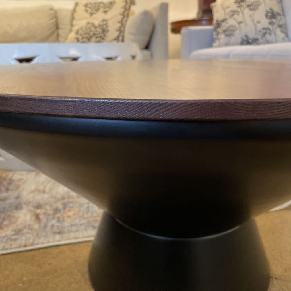 Burrow Walnut Finish Round Coffee Table w/Metal Base & Storage C COFFEE TABLES