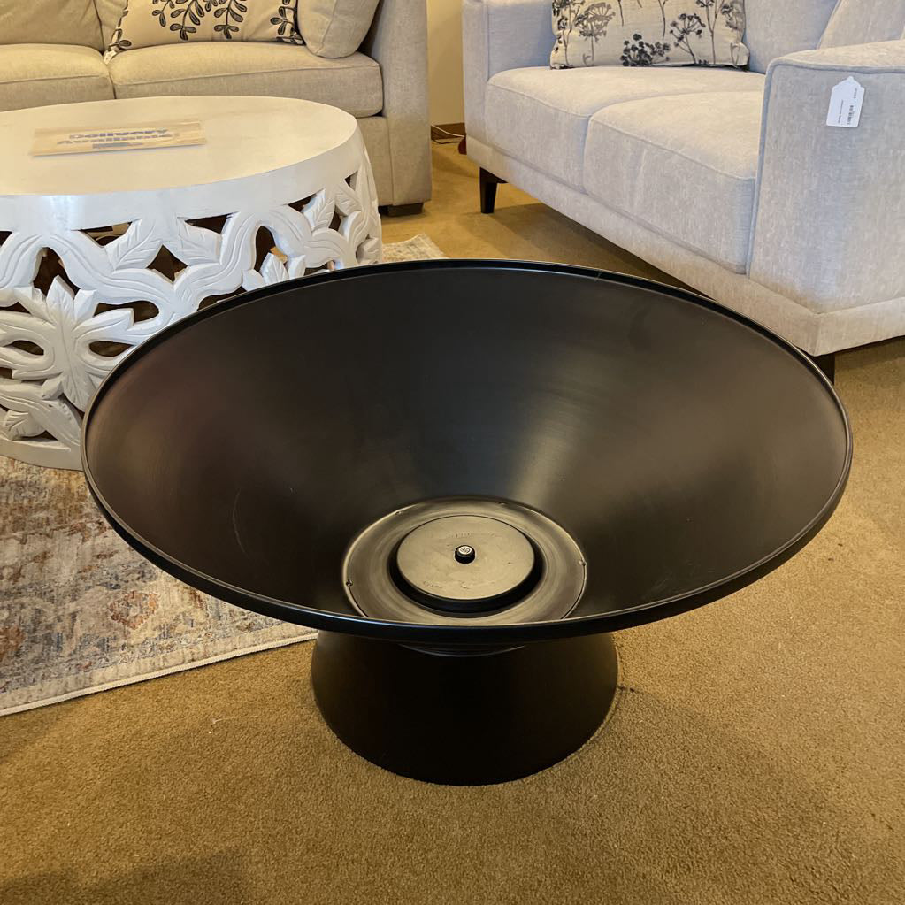 Burrow Walnut Finish Round Coffee Table w/Metal Base & Storage C COFFEE TABLES