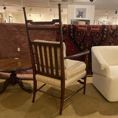Hickory Wood Frame Tall Back Arm Chair with Tan Cushions U ACCENT CHAIRS