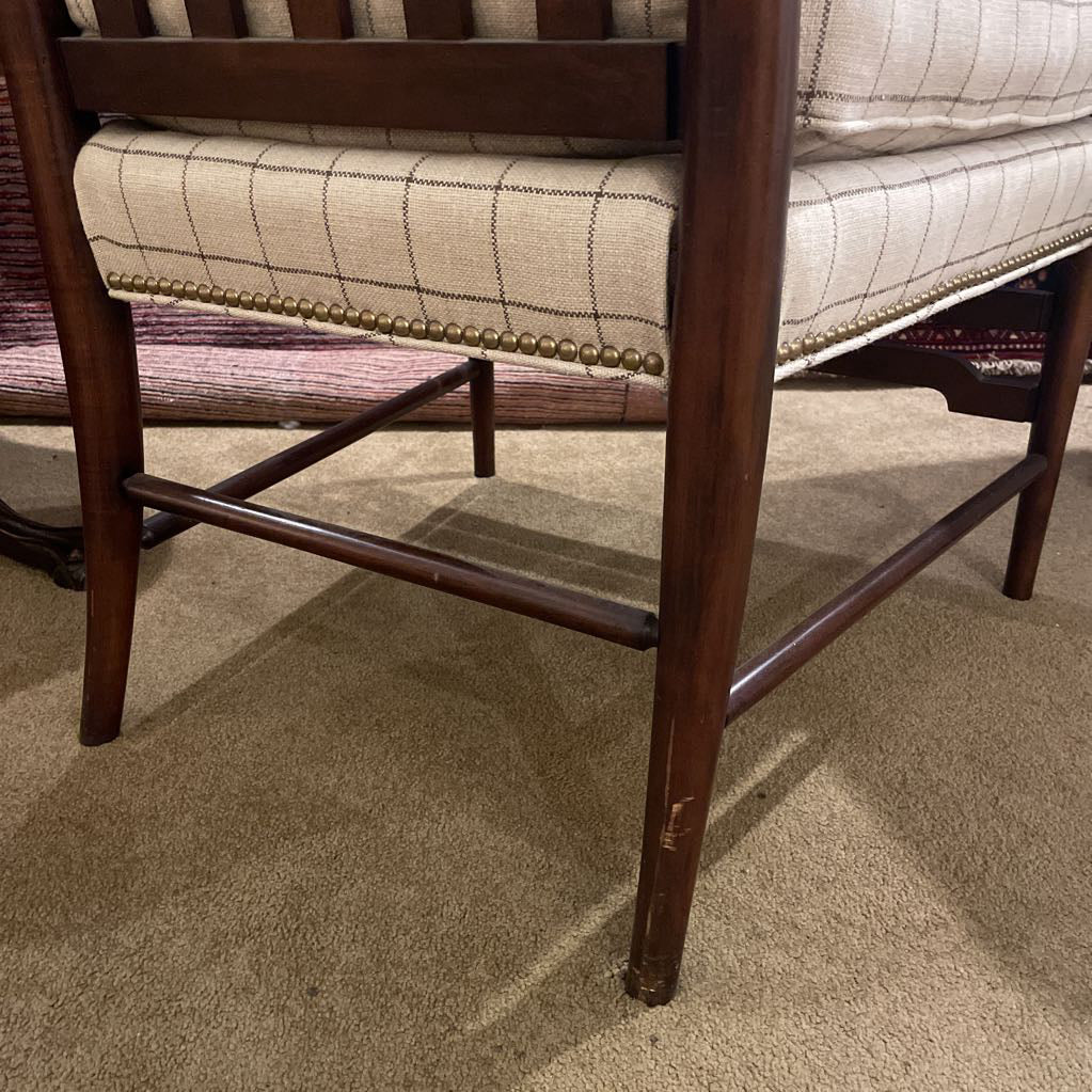 Hickory Wood Frame Tall Back Arm Chair with Tan Cushions U ACCENT CHAIRS