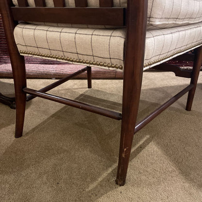 Hickory Wood Frame Tall Back Arm Chair with Tan Cushions U ACCENT CHAIRS