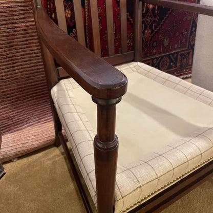 Hickory Wood Frame Tall Back Arm Chair with Tan Cushions U ACCENT CHAIRS
