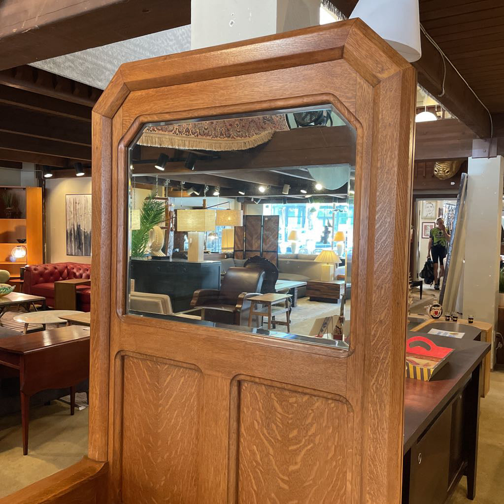 Antique Oak Beveled Mirror with Seat Storage C MIRRORS