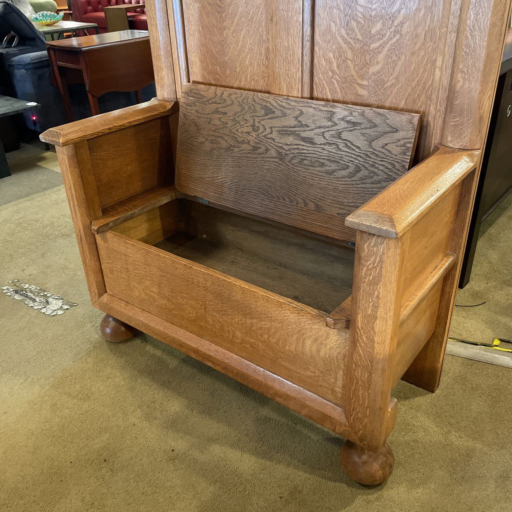 Antique Oak Beveled Mirror with Seat Storage C MIRRORS
