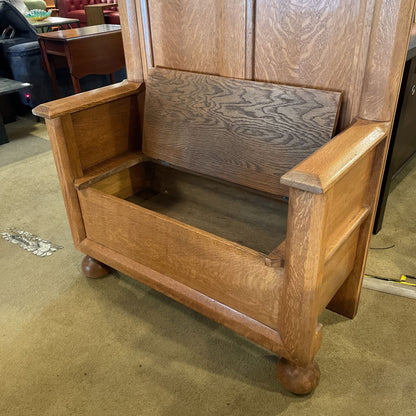 Antique Oak Beveled Mirror with Seat Storage C MIRRORS