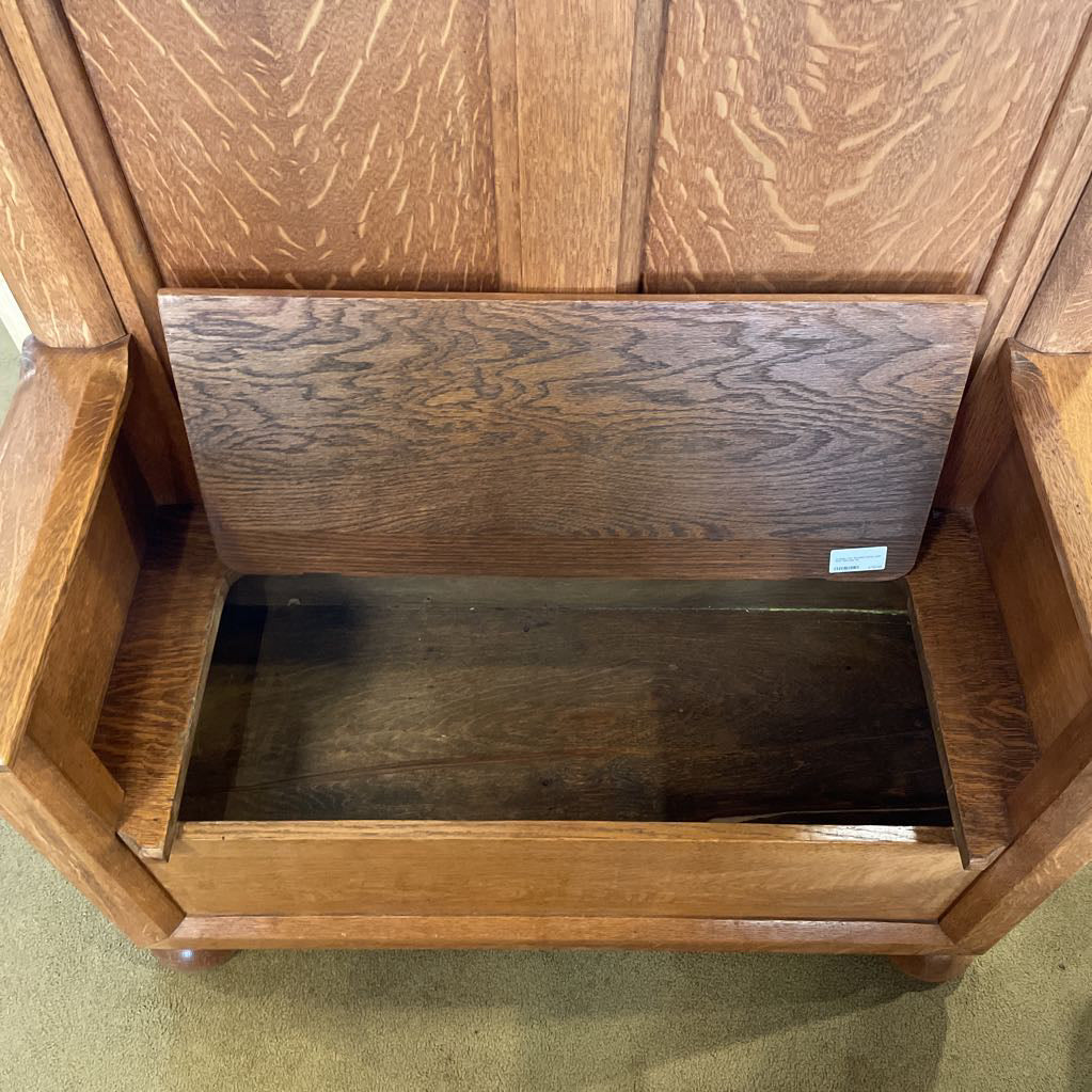 Antique Oak Beveled Mirror with Seat Storage C MIRRORS