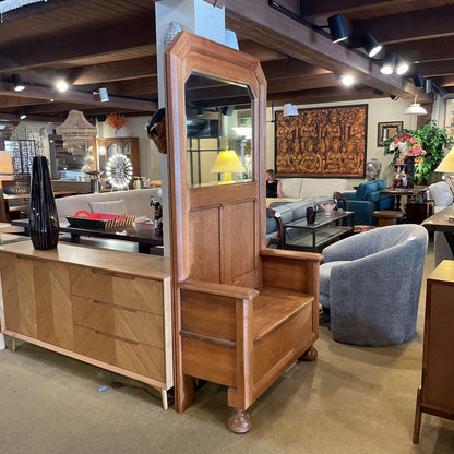 Antique Oak Beveled Mirror with Seat Storage C MIRRORS