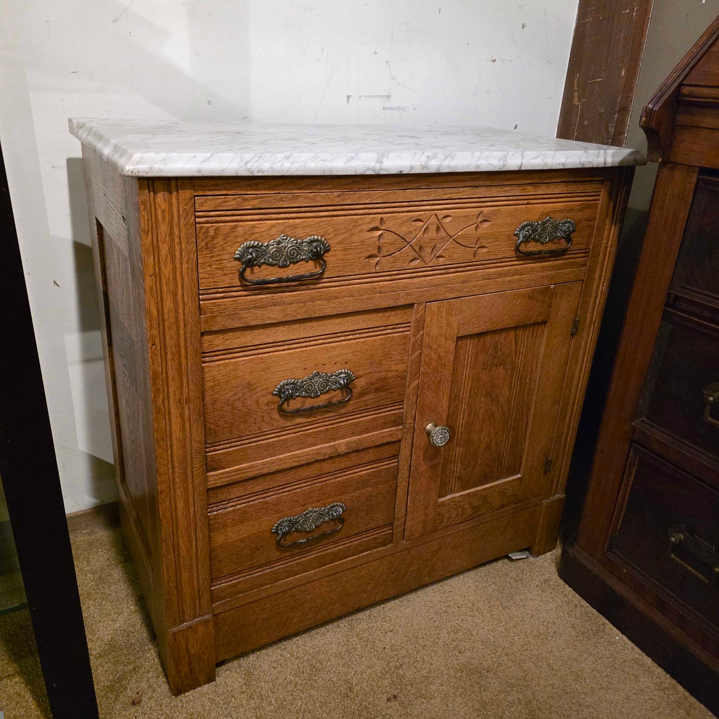 Vintage Marble Top Oak Washstand