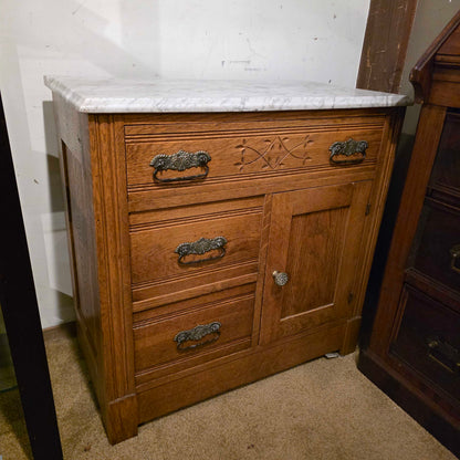 Vintage Marble Top Oak Washstand