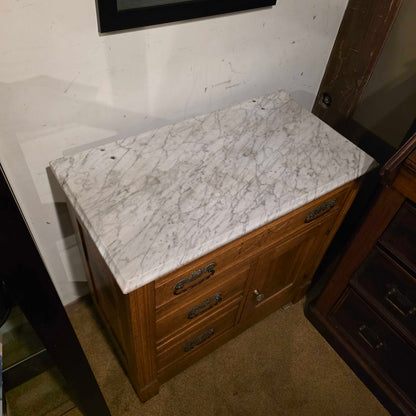 Vintage Marble Top Oak Washstand