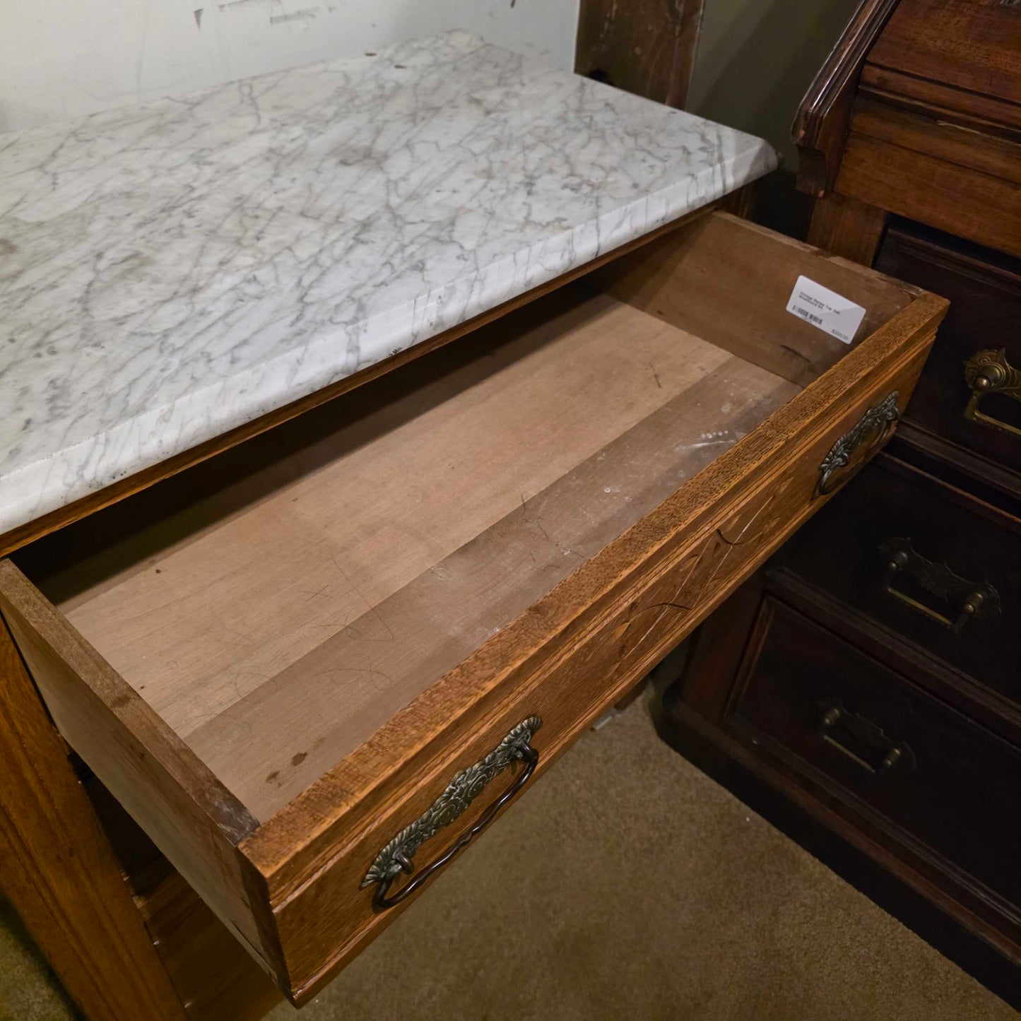 Vintage Marble Top Oak Washstand