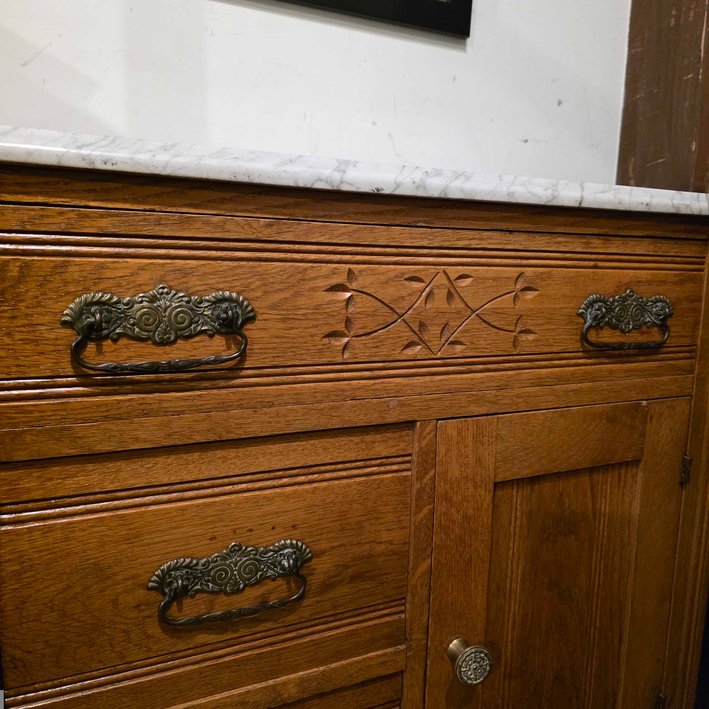 Vintage Marble Top Oak Washstand