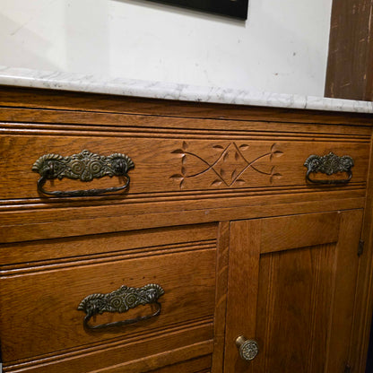 Vintage Marble Top Oak Washstand