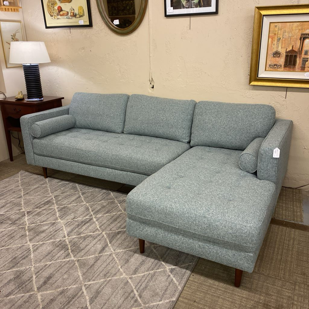 Light Blue Tweed Right Chaise Sectional