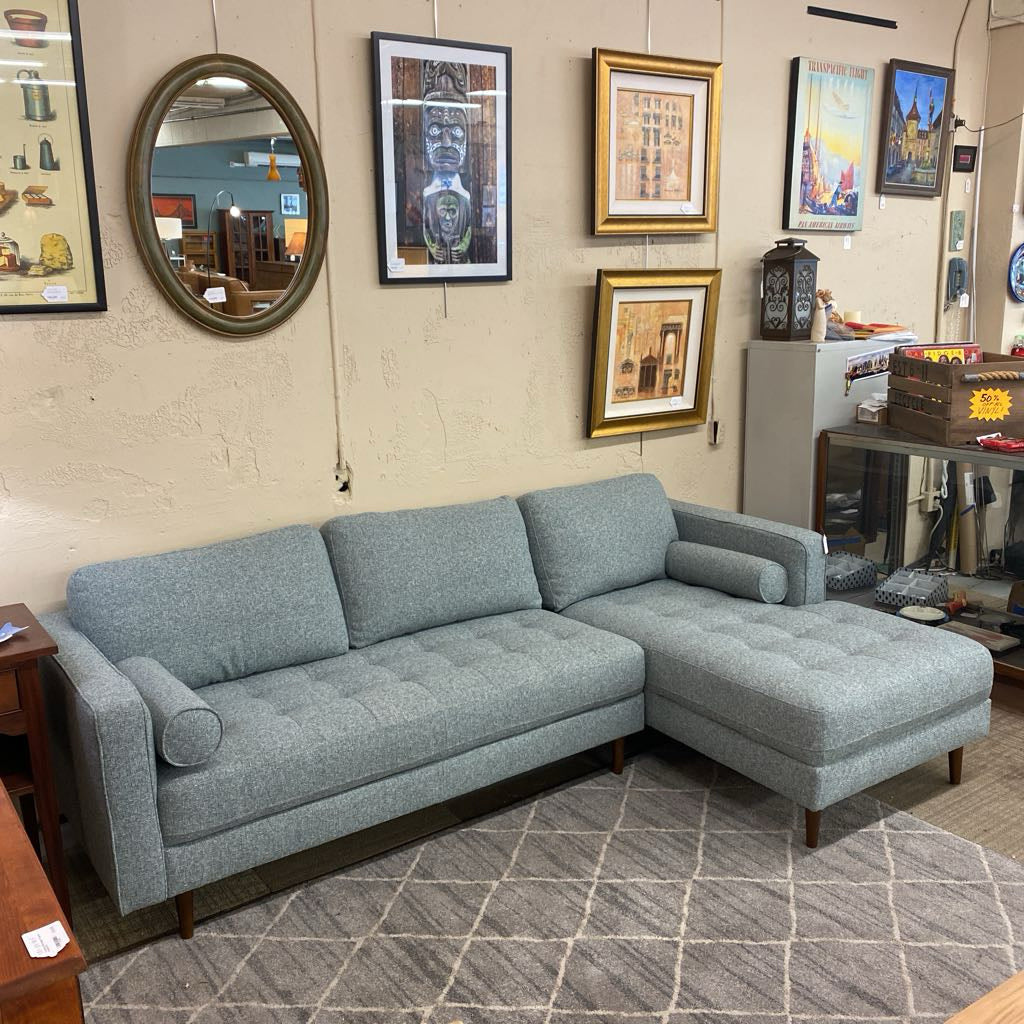 Light Blue Tweed Right Chaise Sectional